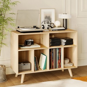 Vinyl Record Storage Cabinet for 350+- 39" Turntable Stand w/6 Open Cubes, Wood Media Console, Cube Storage Organizer for Living Room & Office - 1 of 4