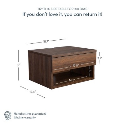 Jackson Dark Walnut Floating Nightstand with Drawer and Open Shelf