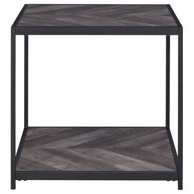 Beckley 23.5'' Square Rustic Grey Herringbone Wood & Metal End Table