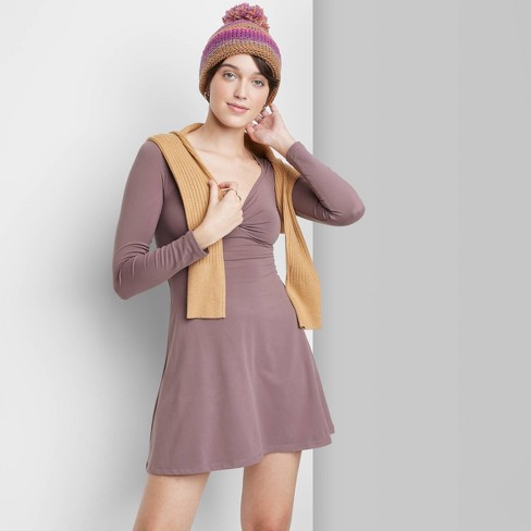 Women's Long Sleeve Twist-front Mini Knit Skater Dress - Wild Fable™  Chestnut S : Target