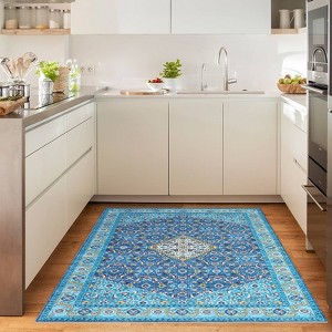 Machine Washable Area Rug - Ultra Soft Low-Pile Boho Vintage Carpet, Non-Slip Indoor Rug for Living Room, Bedroom - 1 of 4