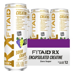 FITAID RX ZERO Workout Recovery Drink, Creapure Encapsulated Creatine, 5 Calories, Zero Sugar, Sour Grape, 12 Fl Oz (Pack of 12) - 1 of 4