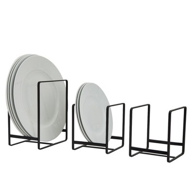 Juvale 3 Piece Plate Organizer for Kitchen Cabinet, Shelf, 2 Sizes for Pots, Pans, Cutting Boards (Black)