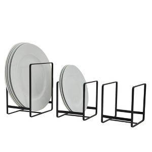 Juvale 3 Piece Plate Organizer for Kitchen Cabinet, Shelf, 2 Sizes for Pots, Pans, Cutting Boards (Black) - 1 of 4