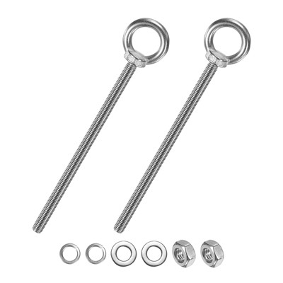 Unique Bargains Stainless Steel Durable Rust-Resistant Eyebolts with Nuts Washers Male Screw for Fastening 10 Pcs