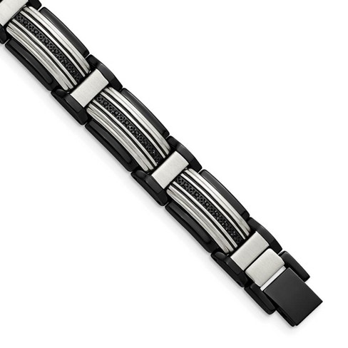 Black Bow Jewelry Mens 12mm Two-Tone Stainless Steel & Black CZ Link Bracelet, 8.75 Inch - image 1 of 4