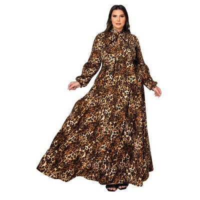 L I V D Women's Luciana Leopard Print Pocket Maxi Dress