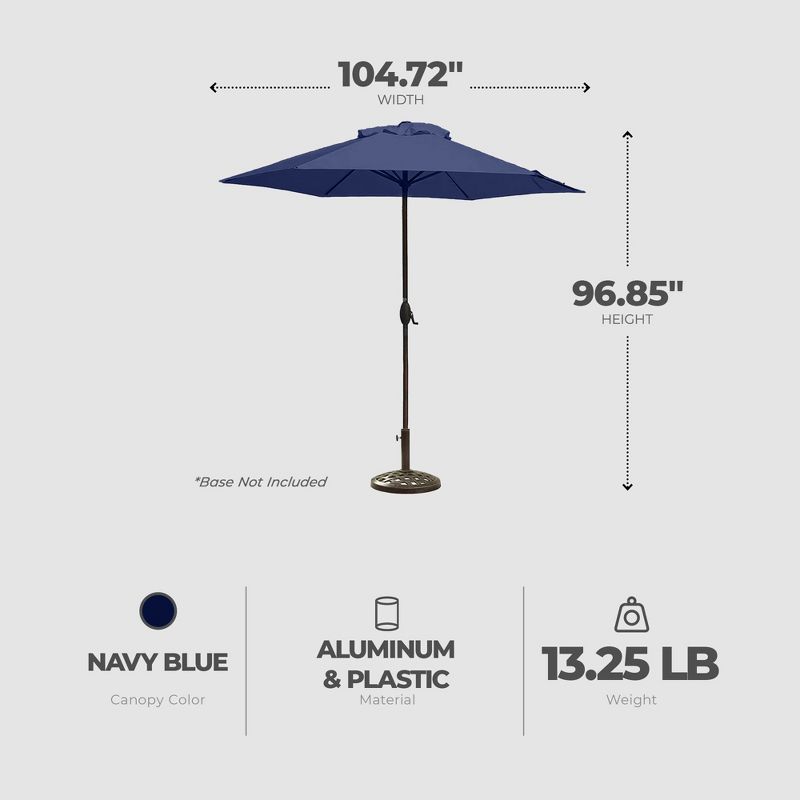 Four Seasons Courtyard Brookfield 9 Foot Market Patio Table Umbrella with Aluminum Pole, for Outdoor Space, Garden, Deck, and Porch, Navy, 3 of 7