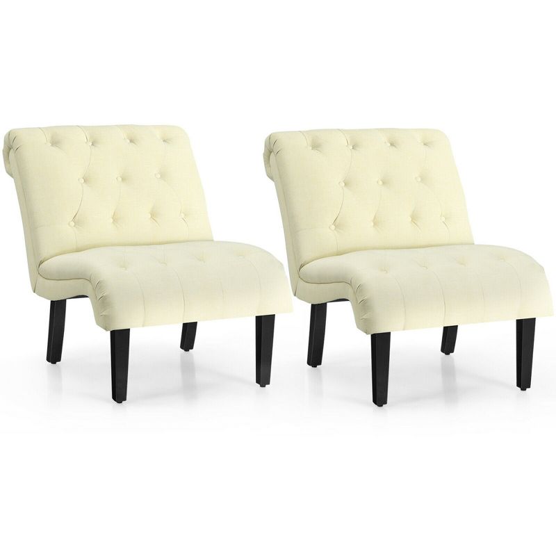 Costway Set of 2 Armless Accent Chair Upholstered Tufted Lounge Chair, 1 of 11
