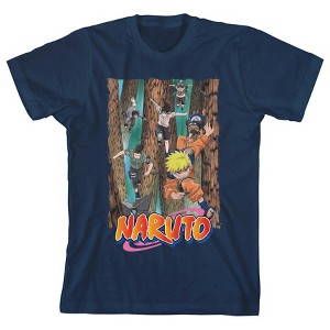 Naruto Classic Rescue Team For Sasuke Crew Neck Short Sleeve Navy Blue Boy's T-shirt - 1 of 3