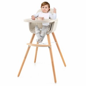 Infans 3 in 1 Convertible Wooden High Chair Baby Toddler w/ Cushion Beige - 1 of 4