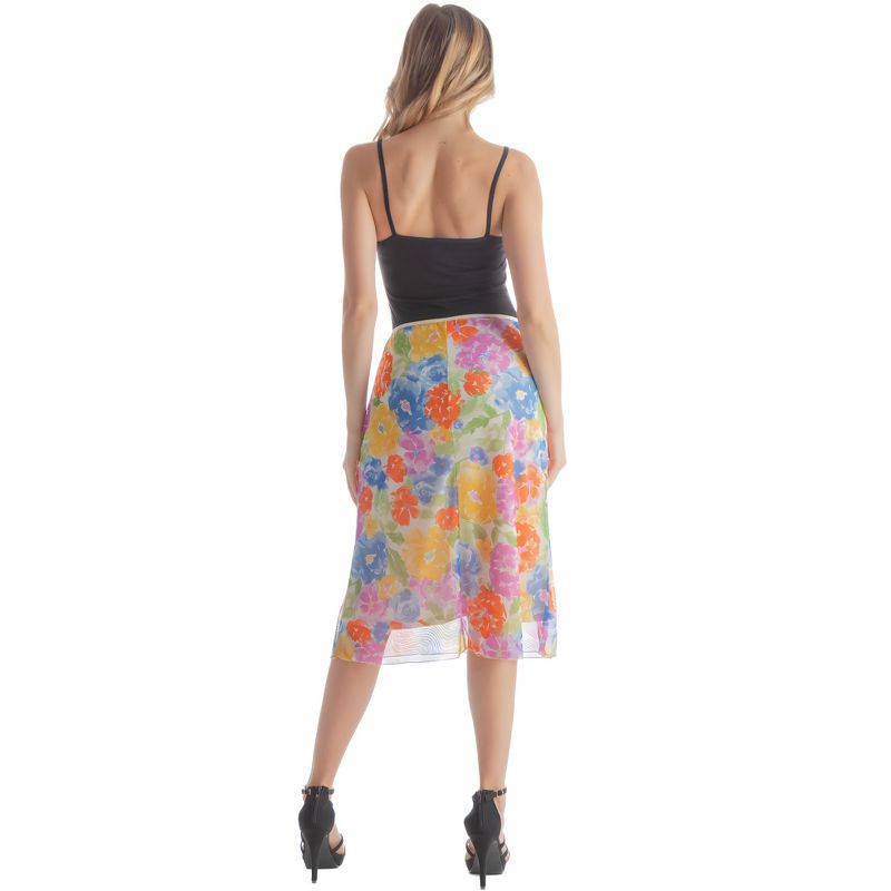 Womens Knee Length Elastic Waist Floral Pattern Skirt, 2 of 7