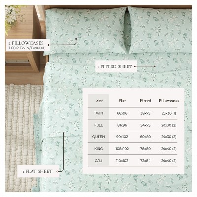 Twin Snowy Botanical Cotton Flannel Sheet Set