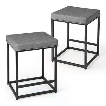 Costway Set of 2 Bar Stools 24'' Counter Height Backless Kitchen Island Bar Chairs Brown/Black/Grey