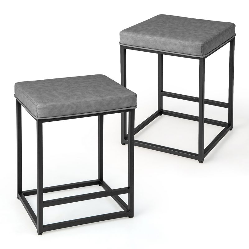 Costway Set of 2 Bar Stools 24'' Counter Height Backless Kitchen Island Bar Chairs Brown/Black/Grey, 1 of 9