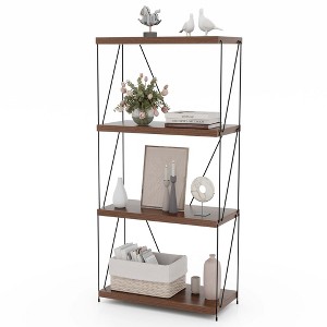 Costway 1/2 PCS 4-Tier Multipurpose Display Rack Freestanding Bookcase with Metal Frame Walnut - 1 of 4