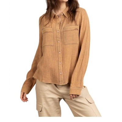Women's Crinkle Gauze Button Down Shirt - New In