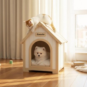 YOOCOZZ Cream Yellow Cabin Style FSC Solid Cedar Pet House for Small Dogs & Cats - 1 of 4