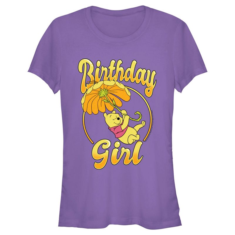 Juniors Womens Winnie the Pooh Birthday Girl Bear T-Shirt, 1 of 5