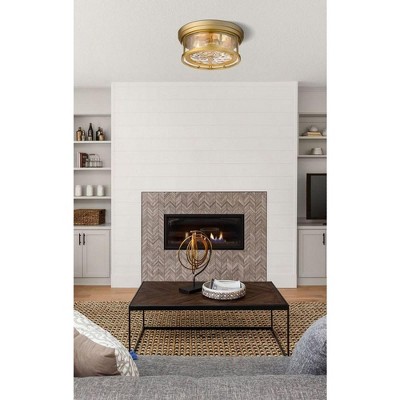 Transitional Olde Brass 2-Light Flush Mount with Waterglass Shade
