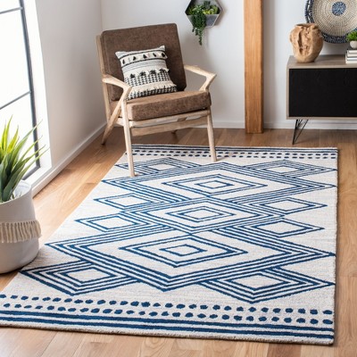Ivory and Navy Geometric Wool Hand-Tufted 4' x 6' Area Rug