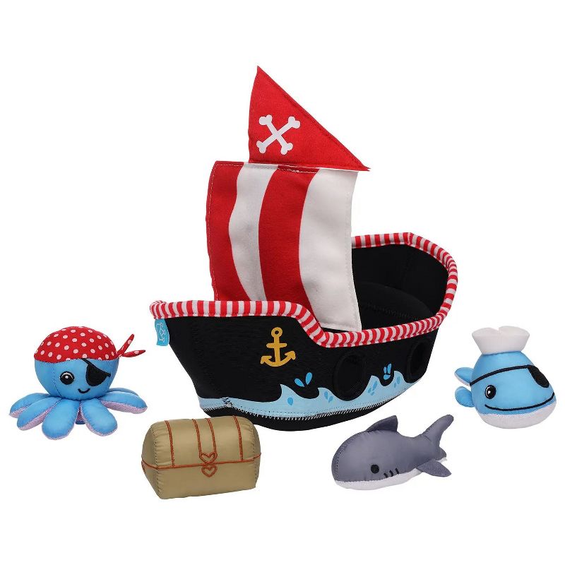 Manhattan Toy Neoprene Pirate Ship 5 Piece Floating Spill n Fill Bath Toy with Quick Dry Sponges and Squirt Toy, 3 of 9