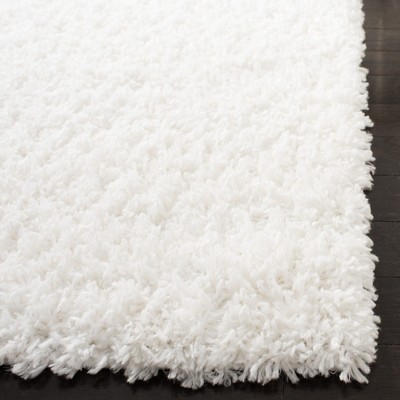 August White Synthetic Shag Area Rug 6'7" x 9'