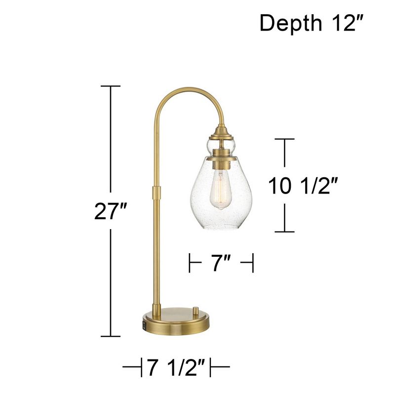Possini Euro Design Vaile 27" Tall Traditional Desk Lamp Dual USB Ports Warm Gold Metal Single Glass Clear Shade Home Office Living Room Charging, 4 of 10