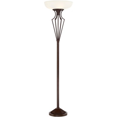 Franklin Iron Works Torchiere Floor Lamp LED Oil Rubbed Bronze Caged Frosted Glass Shade for Living Room Bedroom Office Uplight