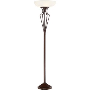 Franklin Iron Works Torchiere Floor Lamp LED 73" Tall Oil Rubbed Bronze Caged Frosted Glass Shade for Living Room Bedroom Office Uplight - 1 of 4