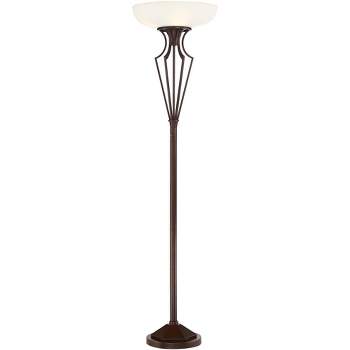 Franklin Iron Works Torchiere Floor Lamp LED 73" Tall Oil Rubbed Bronze Caged Frosted Glass Shade for Living Room Bedroom Office Uplight