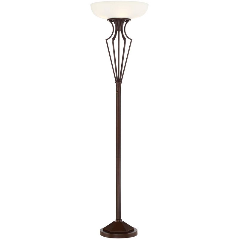 Franklin Iron Works Torchiere Floor Lamp LED 73" Tall Oil Rubbed Bronze Caged Frosted Glass Shade for Living Room Bedroom Office Uplight, 1 of 10