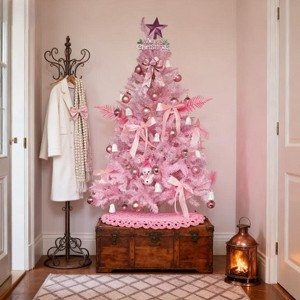 YOOCOZZ  Dreamy Christmas Decoration Ornaments - Pink Slim Pencil Artificial Christmas Tree, PVC Material, with Sturdy Metal Base, Easy Assembly - 1 of 4