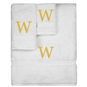 BC BARE COTTON Monogrammed Towel Set, Personalized Gift, Set of 3 - White - Gold Block - 1 of 4