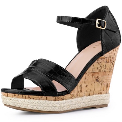 BLISSFUL STEP Women's Ankle Strap Wood Wedges Open toe Wedge Sandals