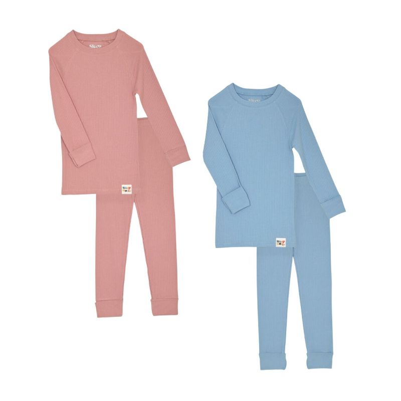 Sleep On It 100% Organic Cotton Rib Knit Snug-Fit 4-Piece and 6-Piece Pajama Sets for Boys & Girls, 1 of 11
