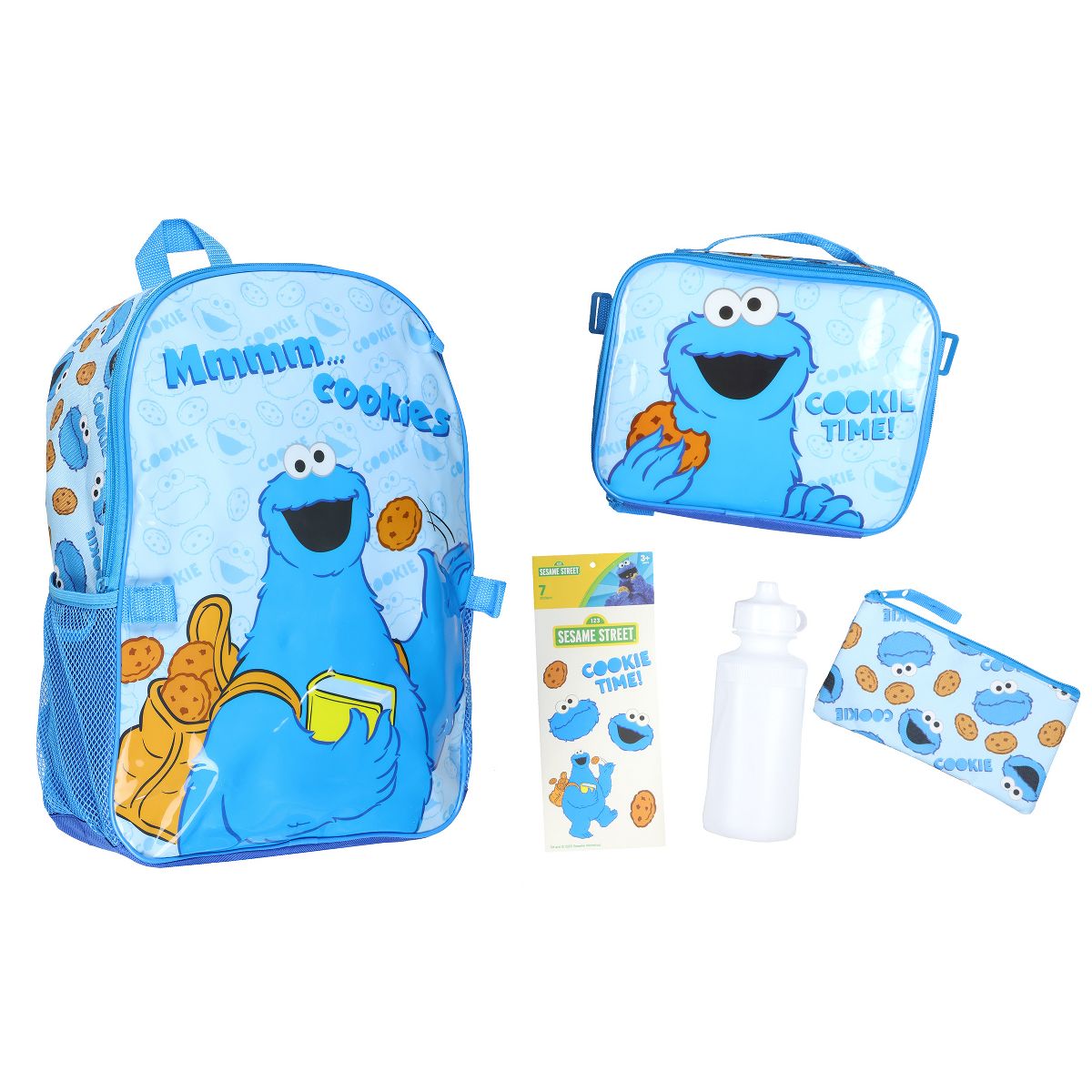 Intimo Sesame Street Backpack 5-Piece Mega Set Cookie Time Daypack with Lunch Box Blue
