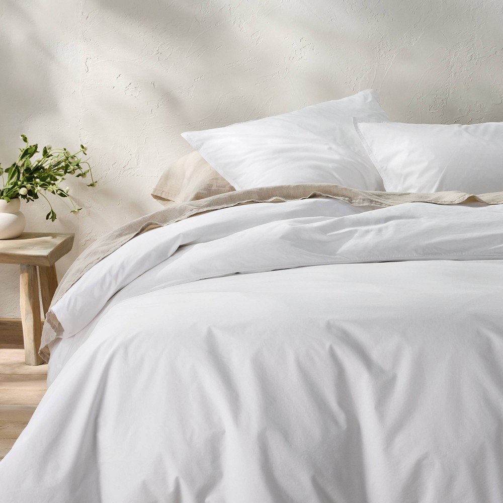 Full/Queen Cotton Percale Duvet Set White - Casaluna™
