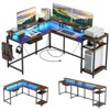 L Shaped Gaming Desk,68" Computer Desk with Power Outlets & LED Lights, Corner Desk with Monitor Shelf and Hook, Two Person Desk - 2 of 4