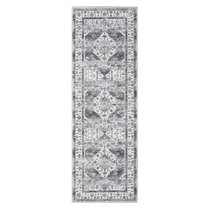 2'x6' Washable Floral Medallion Living Room Rugs, Retro Accent Soft Bedroom Carpet, Non Slip Large Dining Room Rugs for Home Office, Grey - 1 of 4