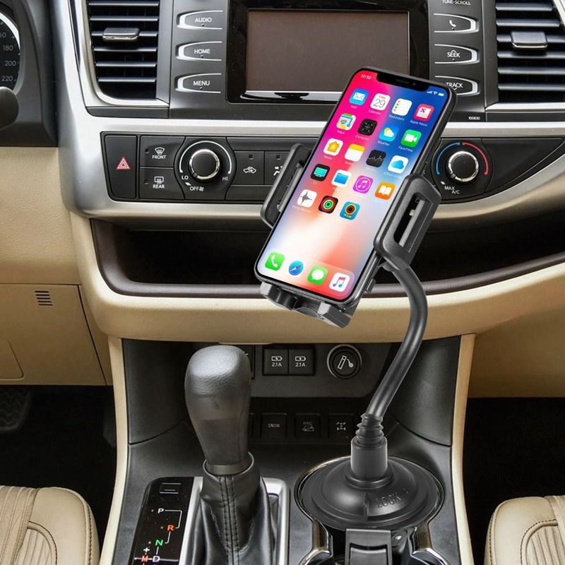 Insten Car Cup Cell Phone Holder & Universal Mount with Long Arm Compatible with iPhone 13/Pro/Max/Mini/12/11, Samsung Galaxy Android, Black, 2 of 10