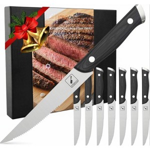 imarku Steak Knives Set of 8, Serrated Steak Knife Set with Pakkawood Ergonomic Handle, Japanese HC Steel Steak Knife, Unique Gifts for Men and Women - 1 of 4