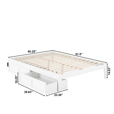 Colorado Queen Platform Bed with USB Charging and Dual Storage Drawers in White