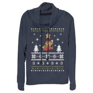 Juniors Womens Nintendo Ugly Christmas Mario Cowl Neck Sweatshirt - 1 of 3