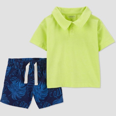 Image of Carter's Just One You® Baby Boys' Palms Top & Bottom Set - Blue/Yellow 3M