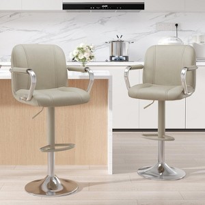 Ora Maison Set of 2 Adjustable Blue Counter Height Bar Stools, 360° Swivel PU Leather Chairs with Backs for Kitchen Island or Home Bar - 1 of 1