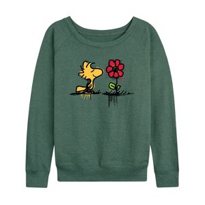 Women's - Peanuts - Woodstock Rose Lightweight French Terry Wide Neck Long Sleeve Shirt - 1 of 4