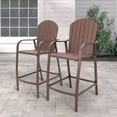 Brown Aluminum Frame Outdoor Counter Height Bar Stools, Set of 2