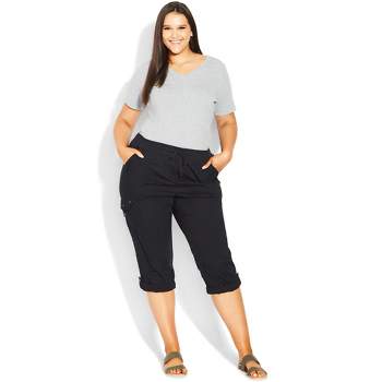 Women's Plus Size Cotton Roll Up Capri - black | EVANS