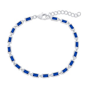 Bella Silver Sterling Silver, Bezel-Set Rectangle Bracelet - Sapphire - Blue - 6+1 Inch - 1 of 2